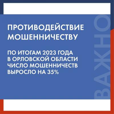 По итогам 2023 года число мошенничеств в Орловской области выросло на 35%